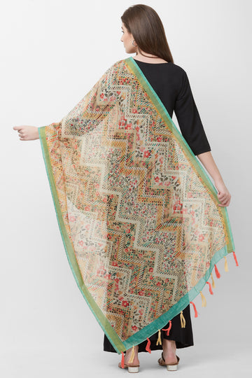 Beige Color Zig Zag Printed Chanderi Silk Dupatta